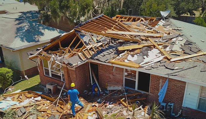 Professional worker restoring a disaster damaged house
