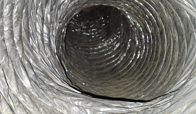 Interior view of flexible aluminum air ducting