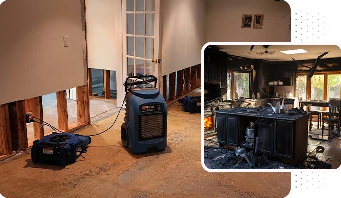 Collage of water and fire damaged property