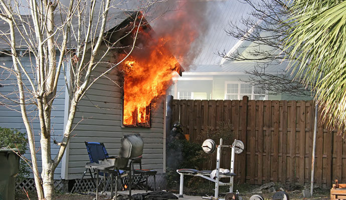 Severely fire damaged house