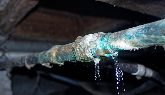 Metal pipe leaking water