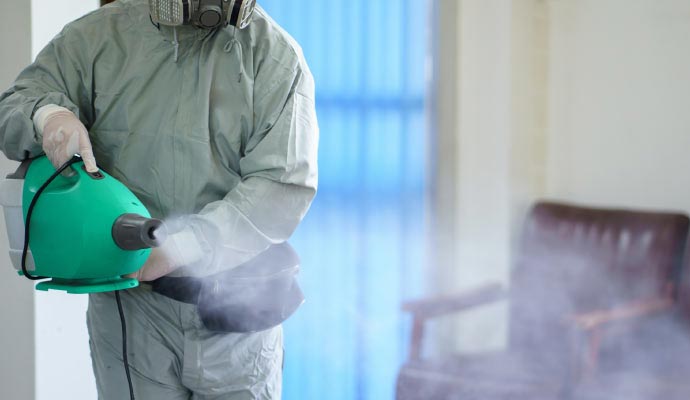 Professional worker removing odor