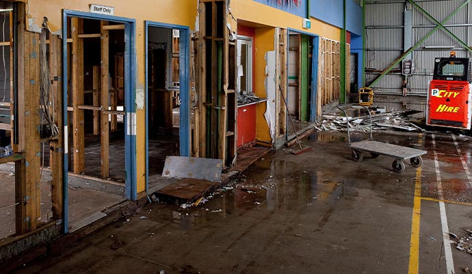 Water damaged floor in commercial space