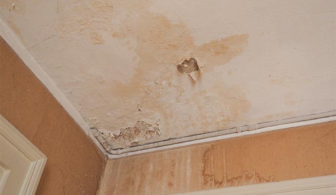 Water damaged wall and ceiling